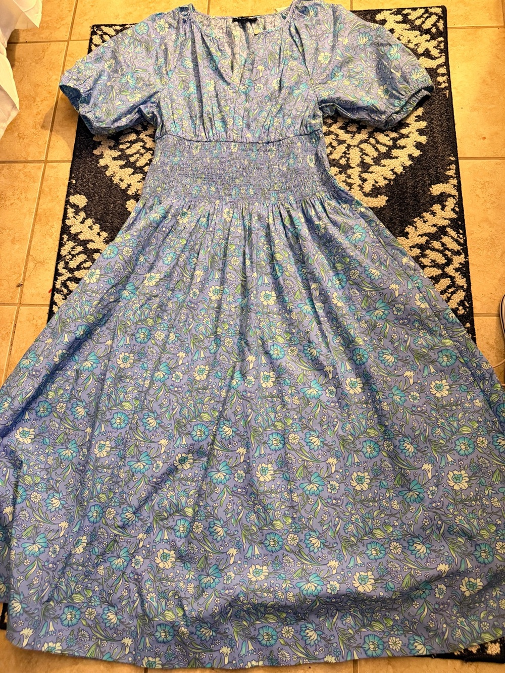 J. Crew Blue Floral Maxi Dress with Smocked Waist